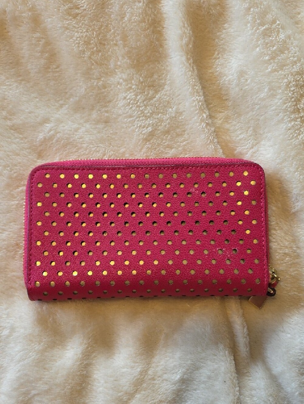 MICHAEL KORS Hot Pink Perforated Zip-Around Wallet with Gold Accents - Picture 2 of 6